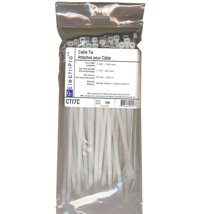 ElectriPro 5" White Nylon Indoor Cable Ties (1000 units), Model EPOCTI5M - Orka