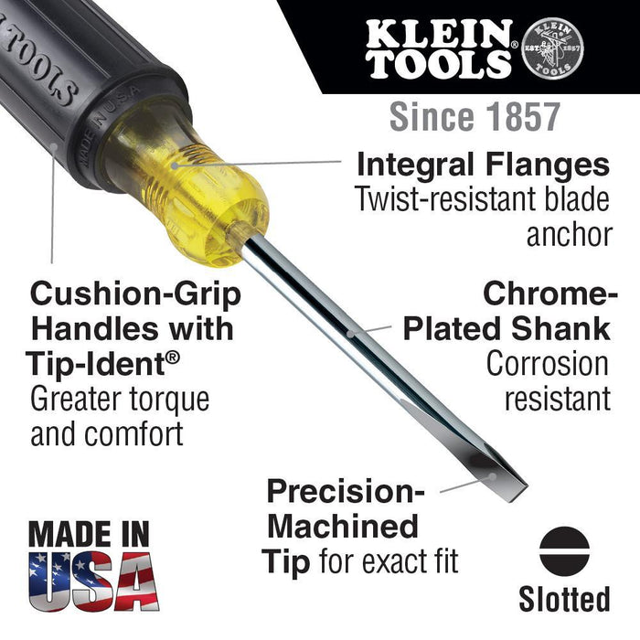 Klein Tools 3/16-Inch Cabinet Tip Screwdriver 6-Inch Round Shank, Model 601-6 - Orka