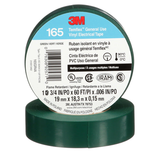 3M Temflex™ General Use Vinyl Electrical Tape, Green, Model 165GR4A - Orka