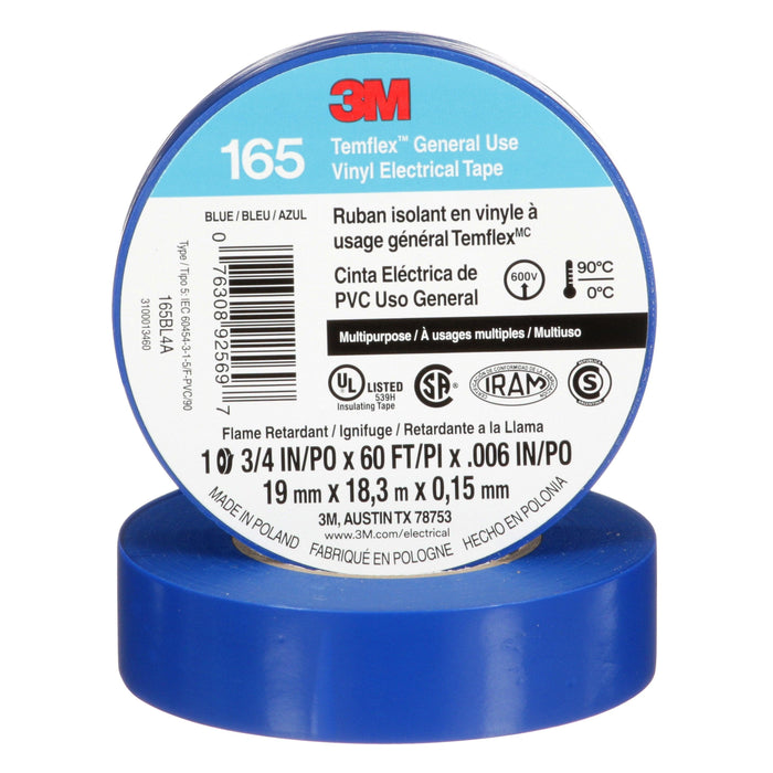 3M Temflex™ General Use Vinyl Electrical Tape, Blue, Model 165BL4A - Orka