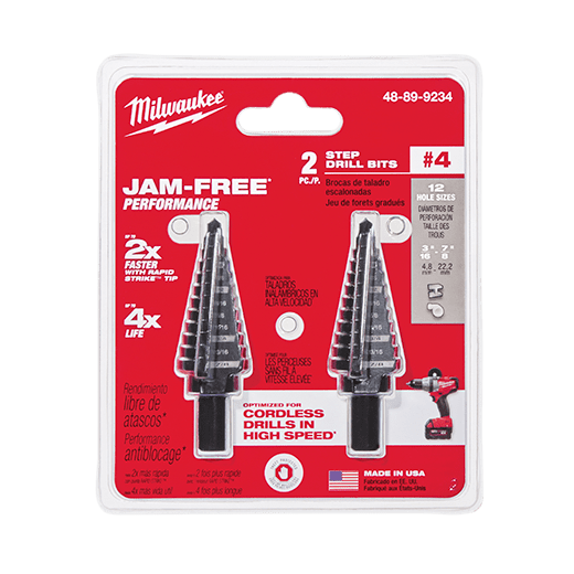 Milwaukee 2 Pieces - Step Drill Bit, 3/16" to 7/8", 12 steps, Model 48-89-9234