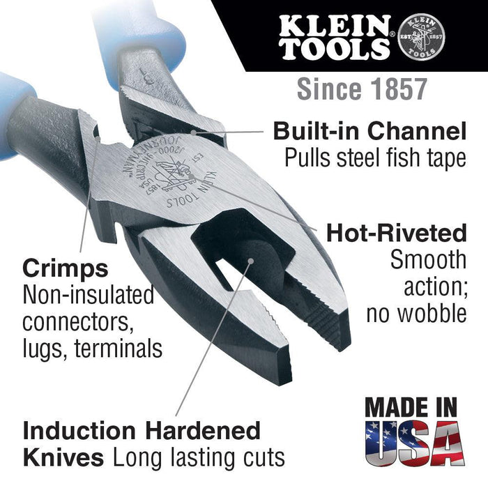 Klein Tools Lineman's Pliers, Fish Tape Pull/Crimping, 9-Inch