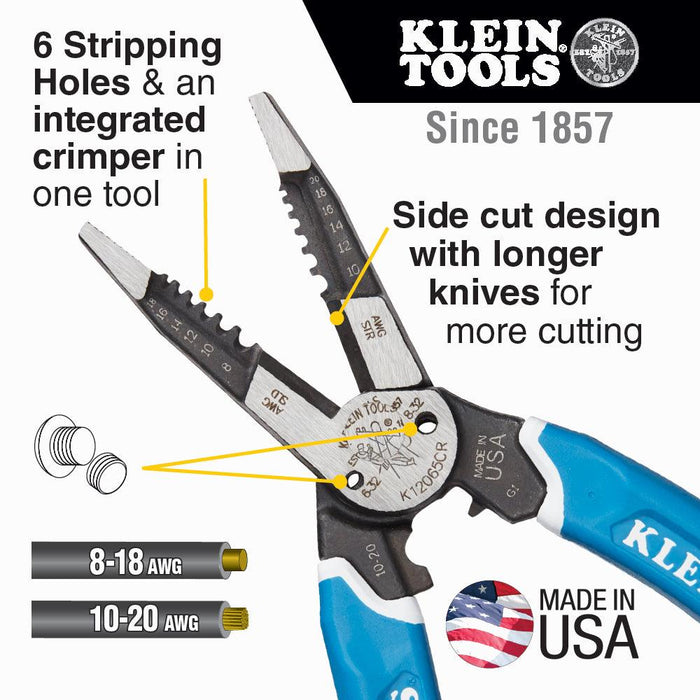 Klein Tools Heavy-Duty Wire Stripper with Crimping 8-20 AWG, Model K12065CR - Orka