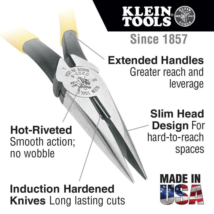 Klein Tools 8-inch Long Nose Side-Cutters, Pliers, Model D203-8 - Orka