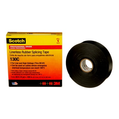 3M 1" wide Scotch Linerless Rubber Splicing Tape, Black, Model 130C-1X30