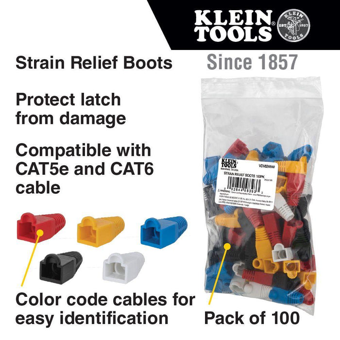 Klein Tools Strain Relief Boots for RJ45 Data Plugs, CAT5e/CAT6 Cable, 100-Pack, VDV824-650* - Orka
