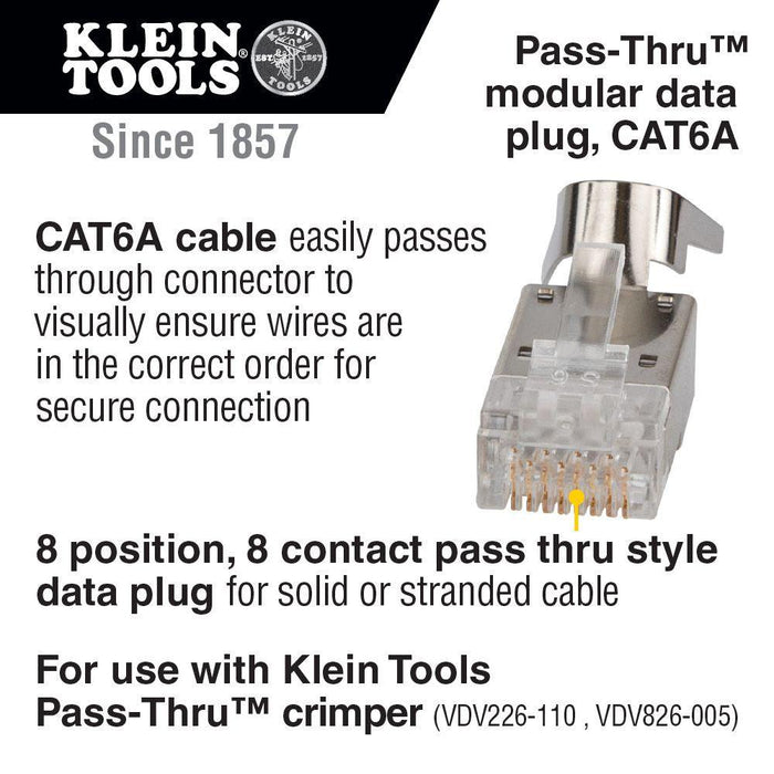 Klein Tools Pass-Thru Modular Data Plug, CAT6ASTP, 50-Pack, Model VDV826-705* - Orka