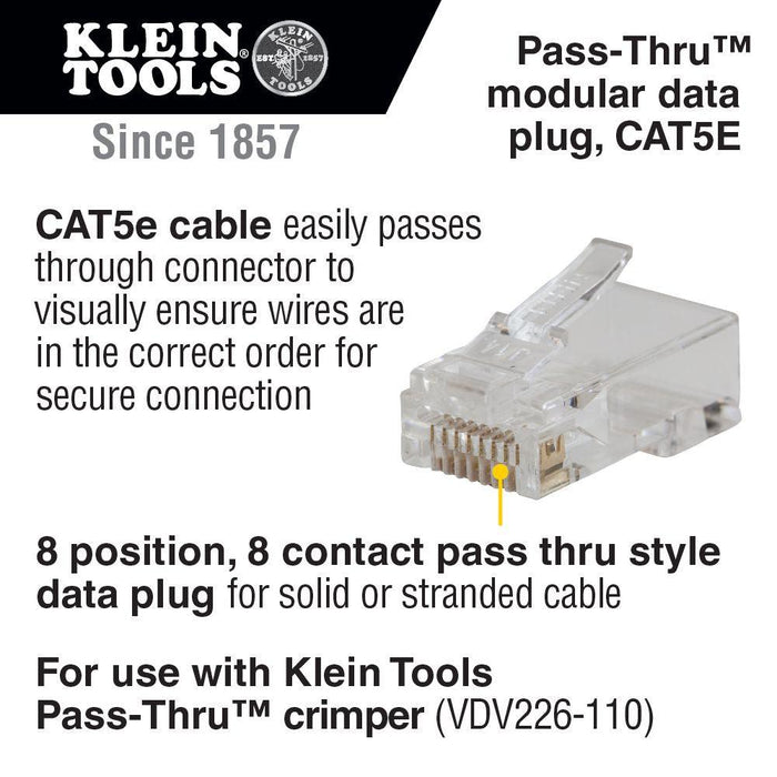 Klein Tools Pass-Thru Modular Data Plugs, RJ45-CAT5e, 200-Pack, Model  VDV826-762*
