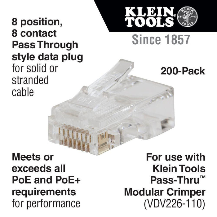 Klein Tools Pass-Thru Modular Data Plugs, RJ45-Cat6, 200-Pack, Model VDV826-763* - Orka