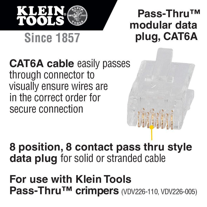Klein Tools Pass-Thru Modular Data Plug, CAT6AUTP, 50-Pack, Model VDV826-704 - Orka